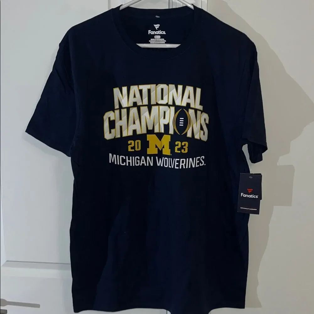 New Blue Lettered Michigan Wolverines Ncaa Football Champions Tee T shirt L Nwt
